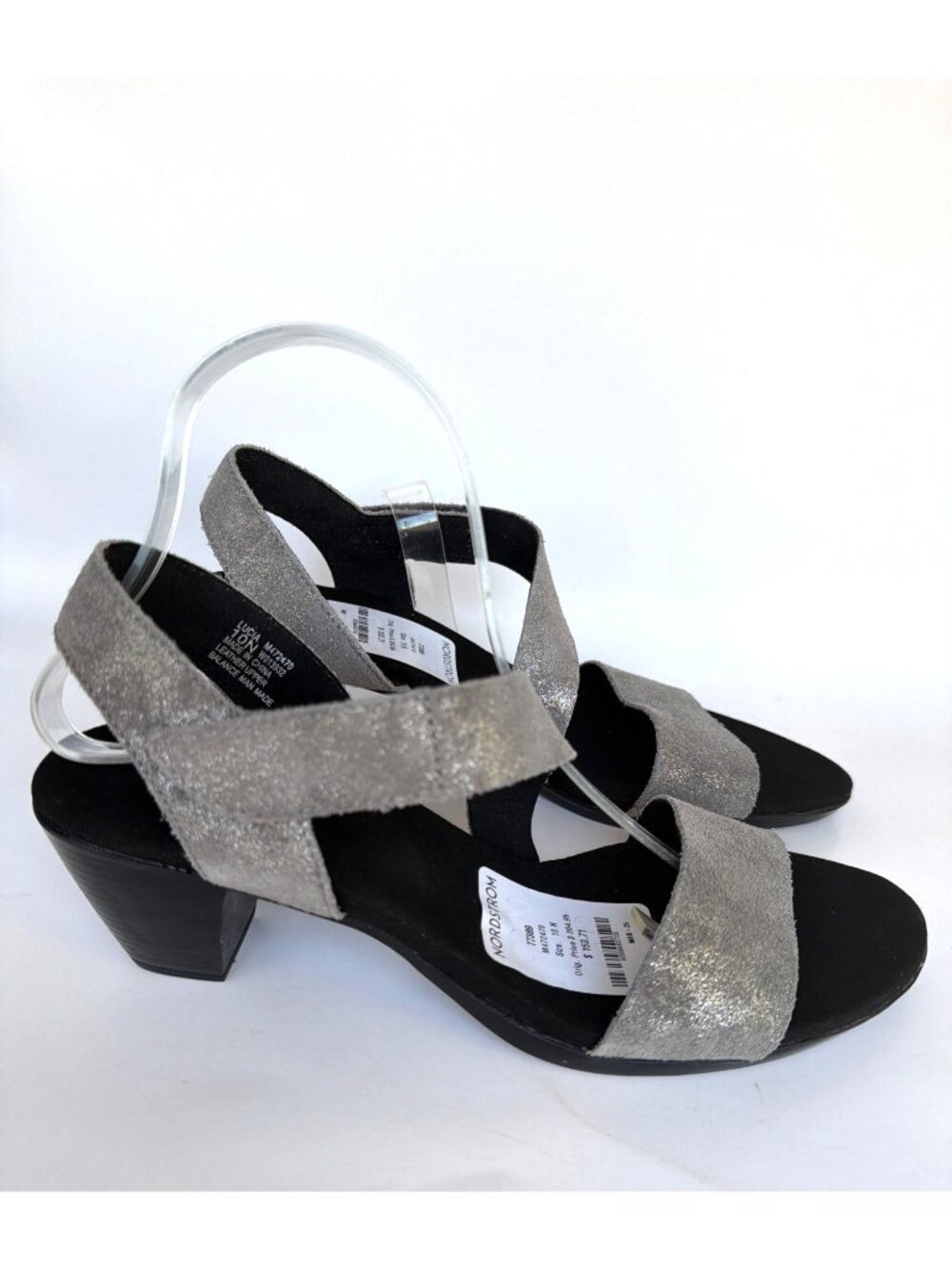 Munro Lucia Gray Gunmetal Silver Sandals Nubuck Low Cone Women Heels Size 10 N